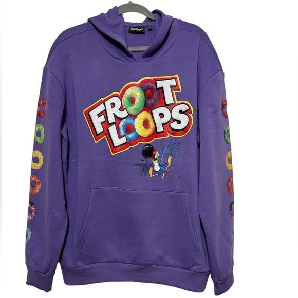 Kellogg's Froot Loops Breakfast Cereal Logo Purple Pullover Hoodie Sz XL & L - Picture 1 of 4